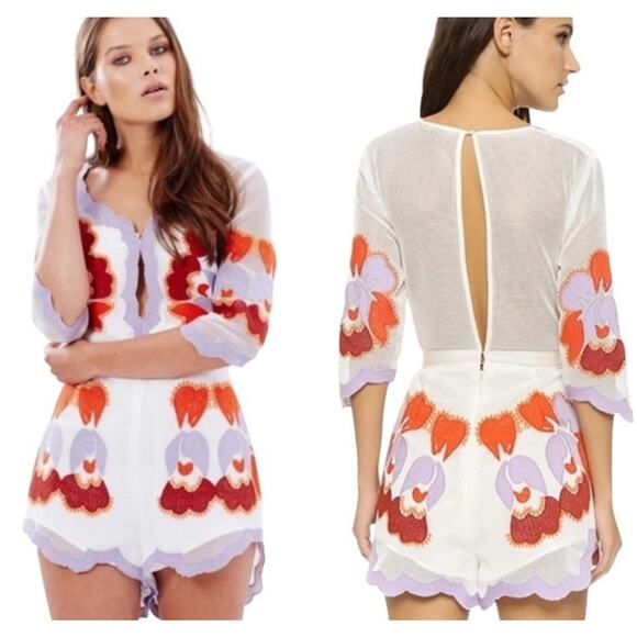 Alice McCall Embroidered Mesh Never Ever Playsuit Romper Size US 8 White Purple - Picture 2 of 10